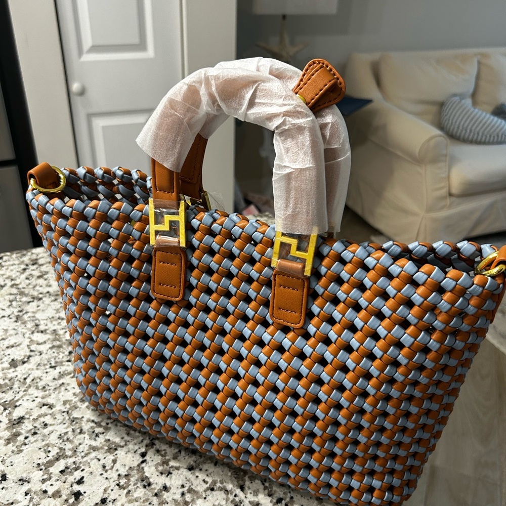 Stylish Woven Handbag - Brown and Blue